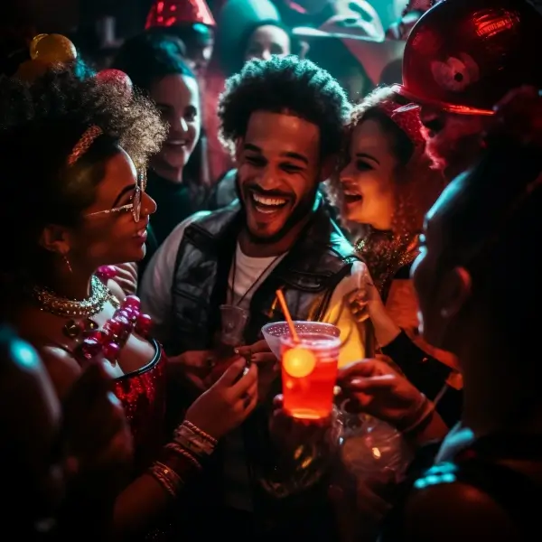 halloween costume party with laughter and conversation